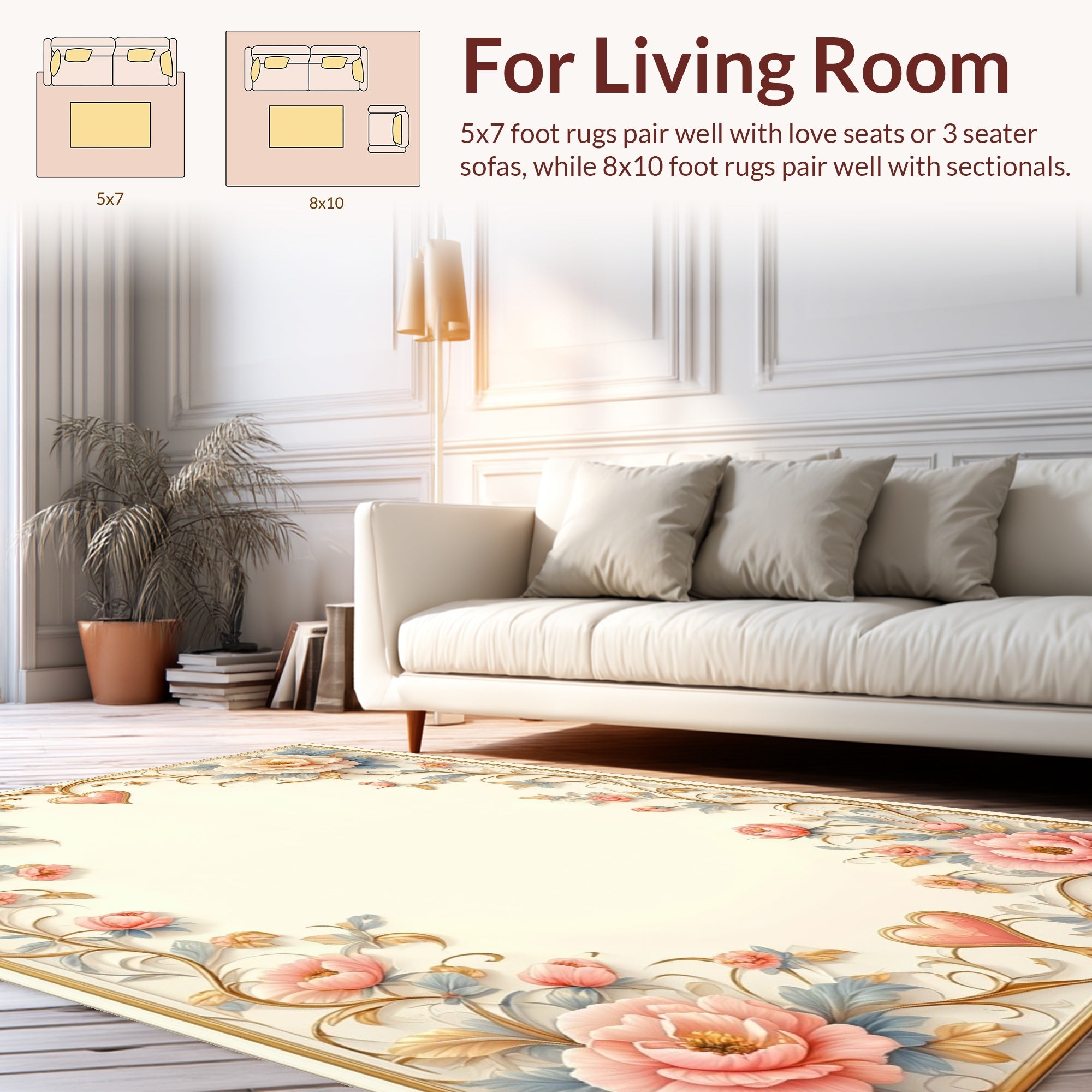 Elegant Floral Heart Frame Rug