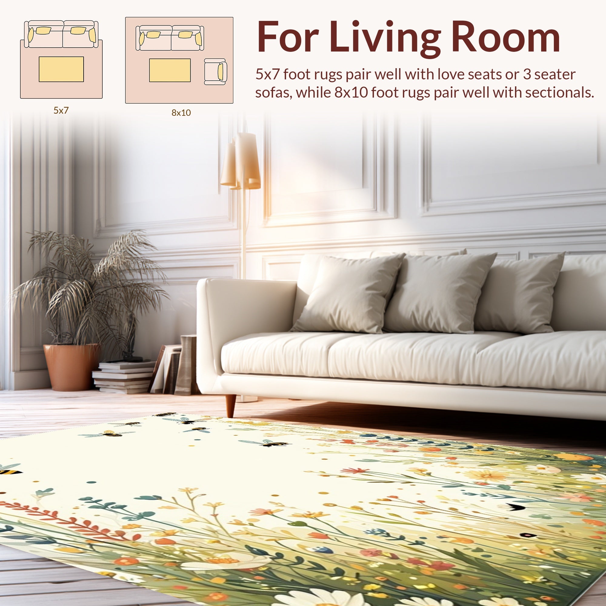 Whimsical Bee Wildflower Meadow Rug