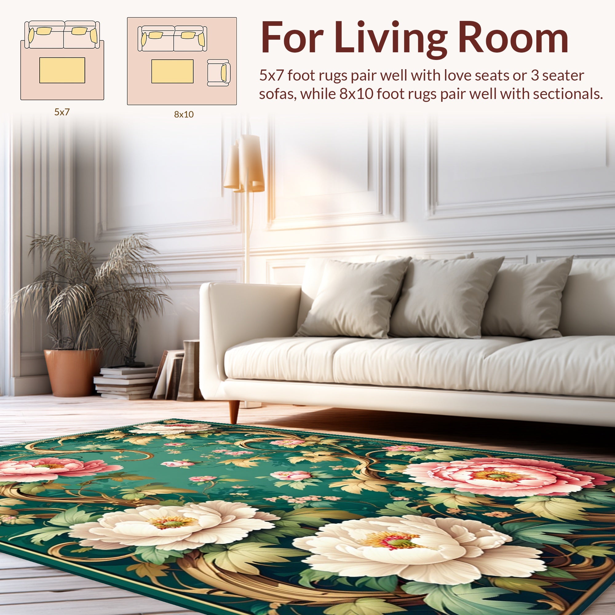 Ornate Pink White Floral Vines Rug