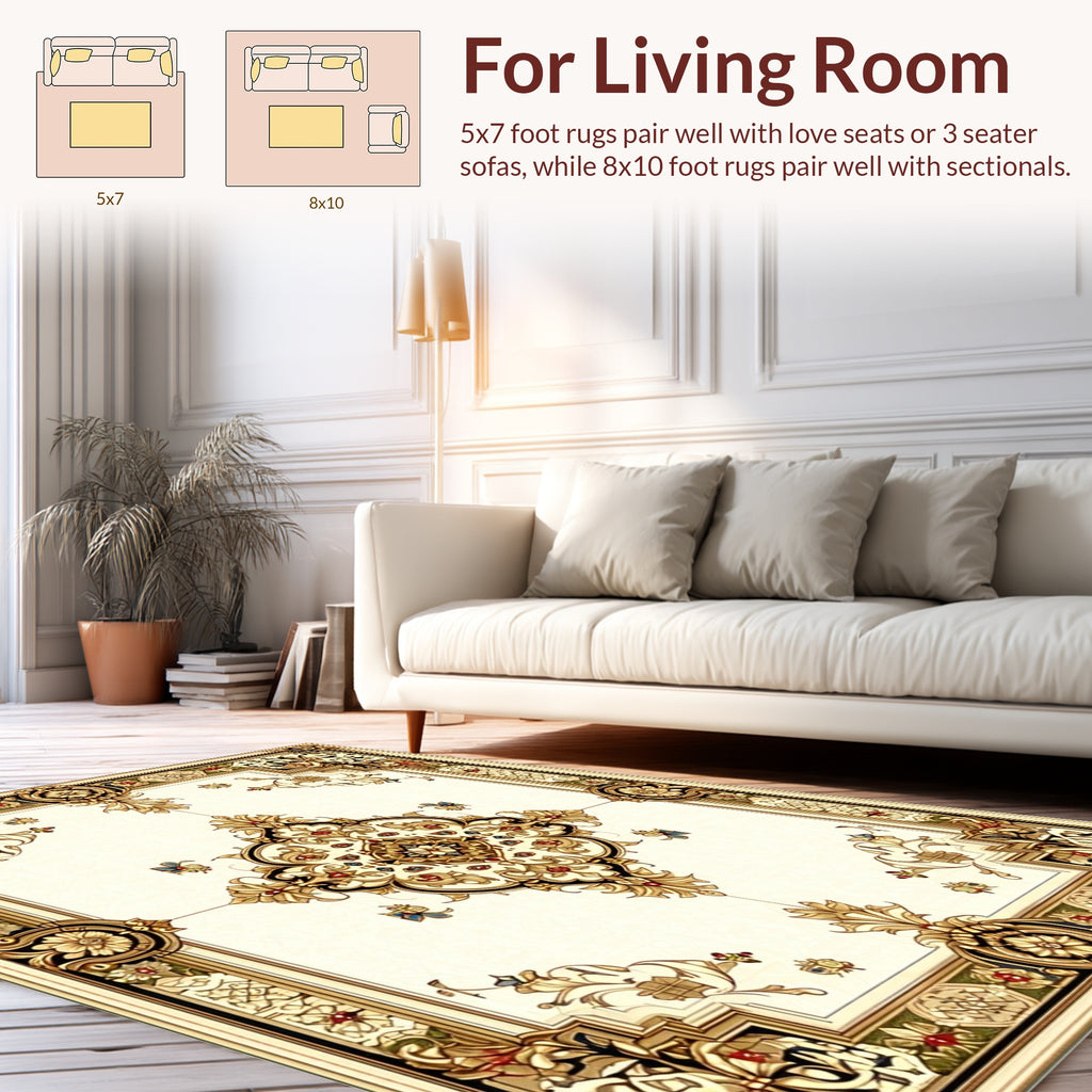 Elaborate Golden Floral Medallion Rug
