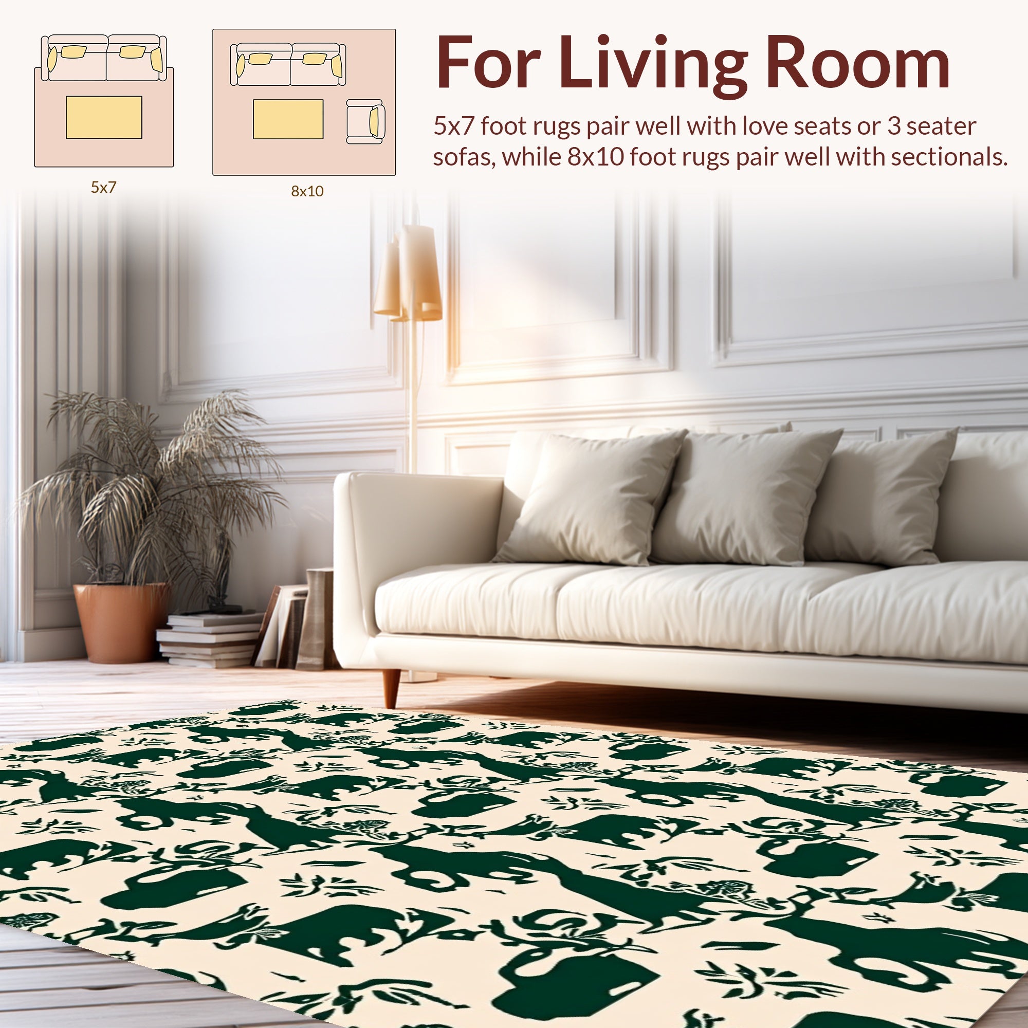 Deep Green Animal And Floral Pattern Rug