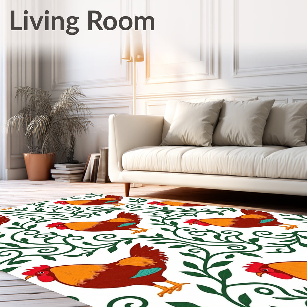 Brown Rooster Green Vine Art Rug
