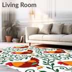 Brown Rooster Green Vine Art Rug