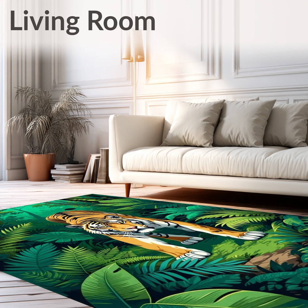 Bold Tiger Jungle Scene Rug