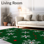 Festive White Snowflake Red Star Rug