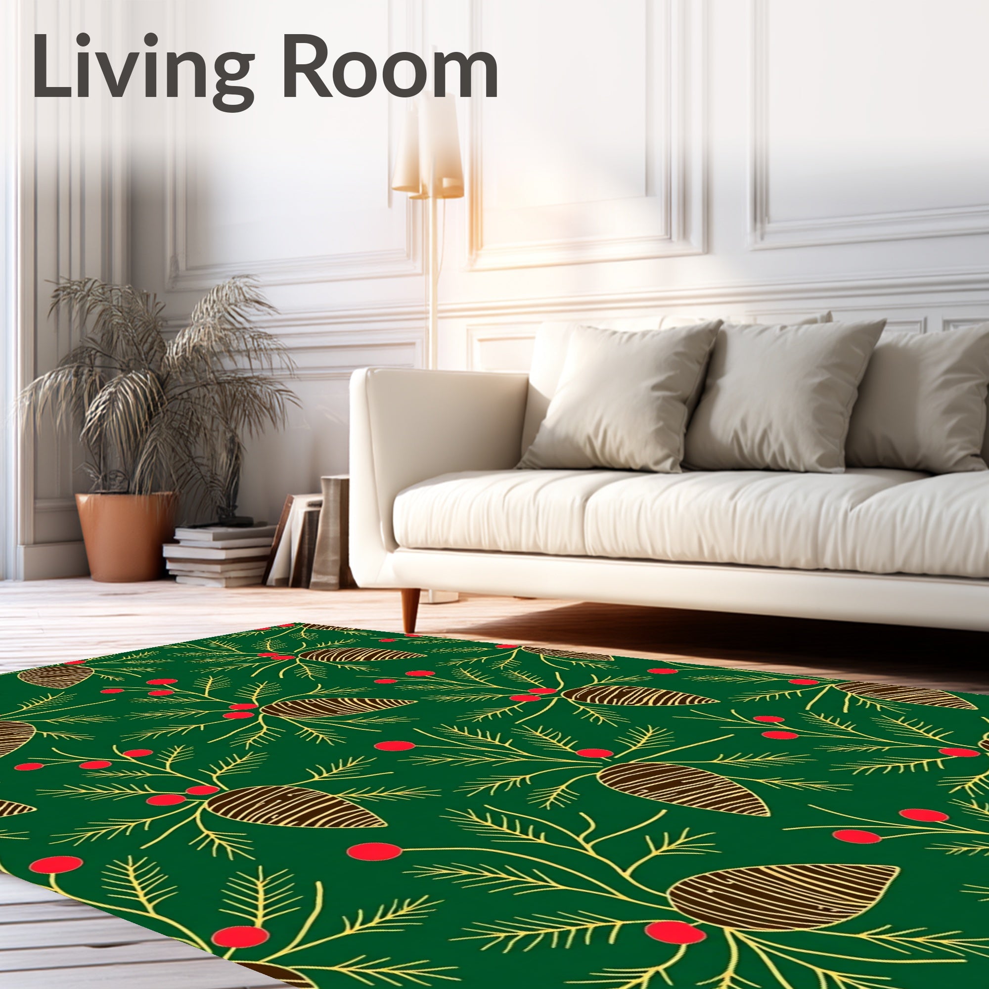 Christmas Pinecone Holly Berry Sprigs Rug