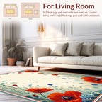 Vibrant Red Poppy Floral Border Tile Rug