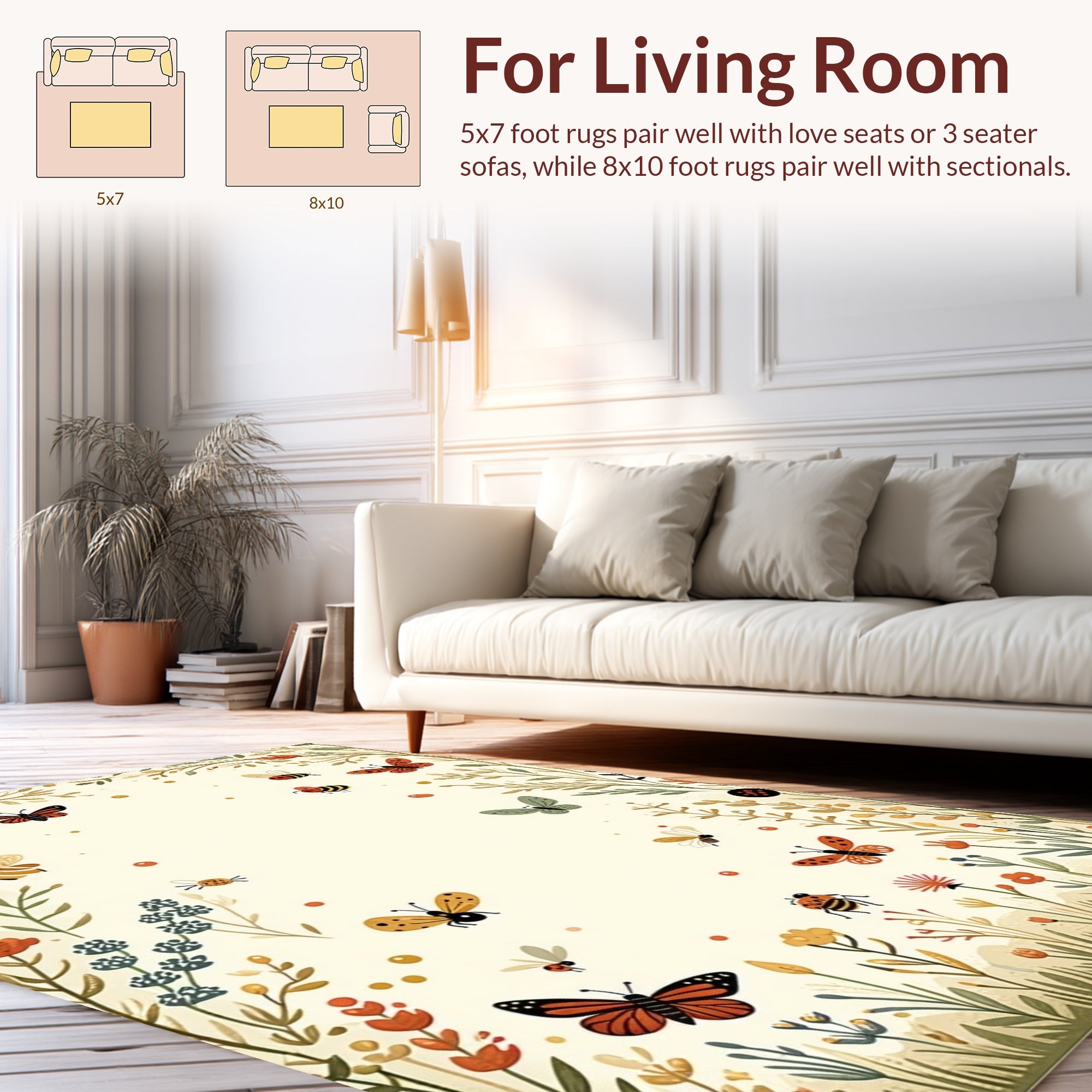 Whimsical Garden Insects Floral Pattern Rug