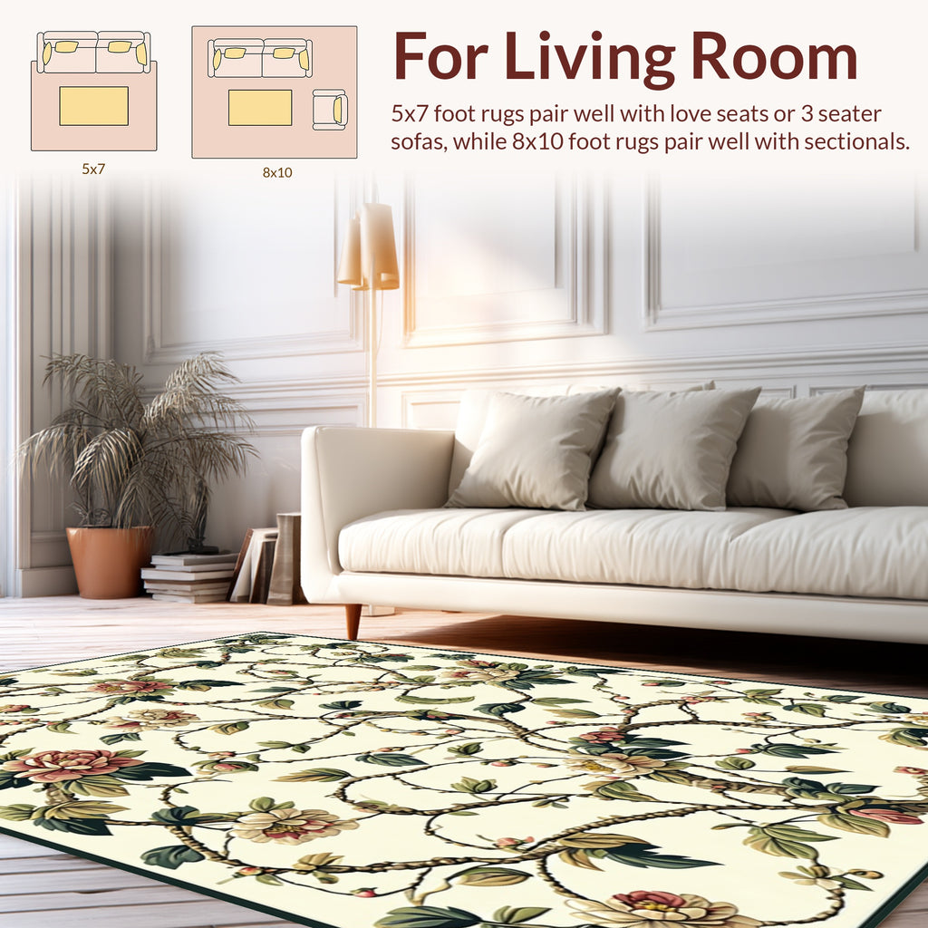 Elegant Floral Vine Print Rug
