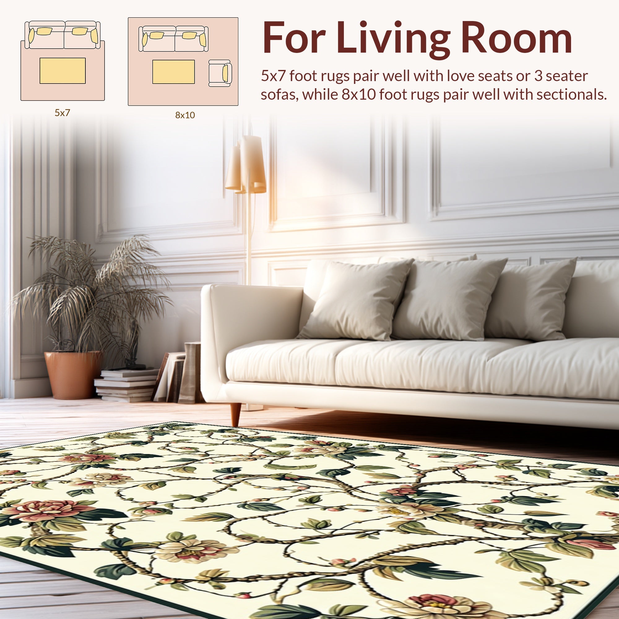 Elegant Floral Vine Print Rug