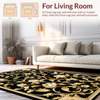 Elegant Black Gold Floral Scroll Rug