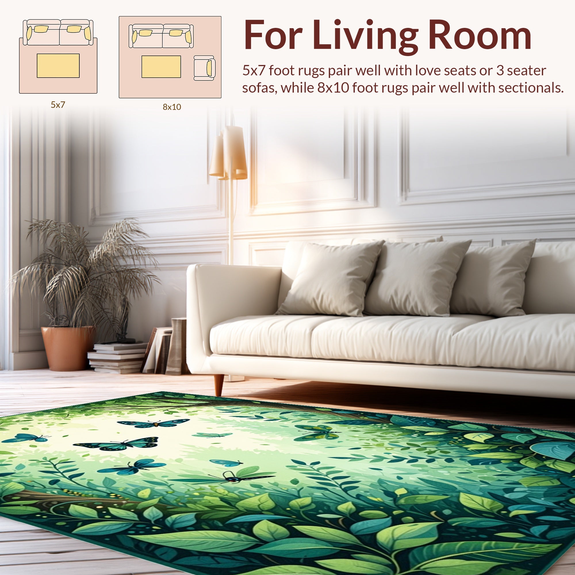 Enchanted Forest Butterflies and Leaves Rug