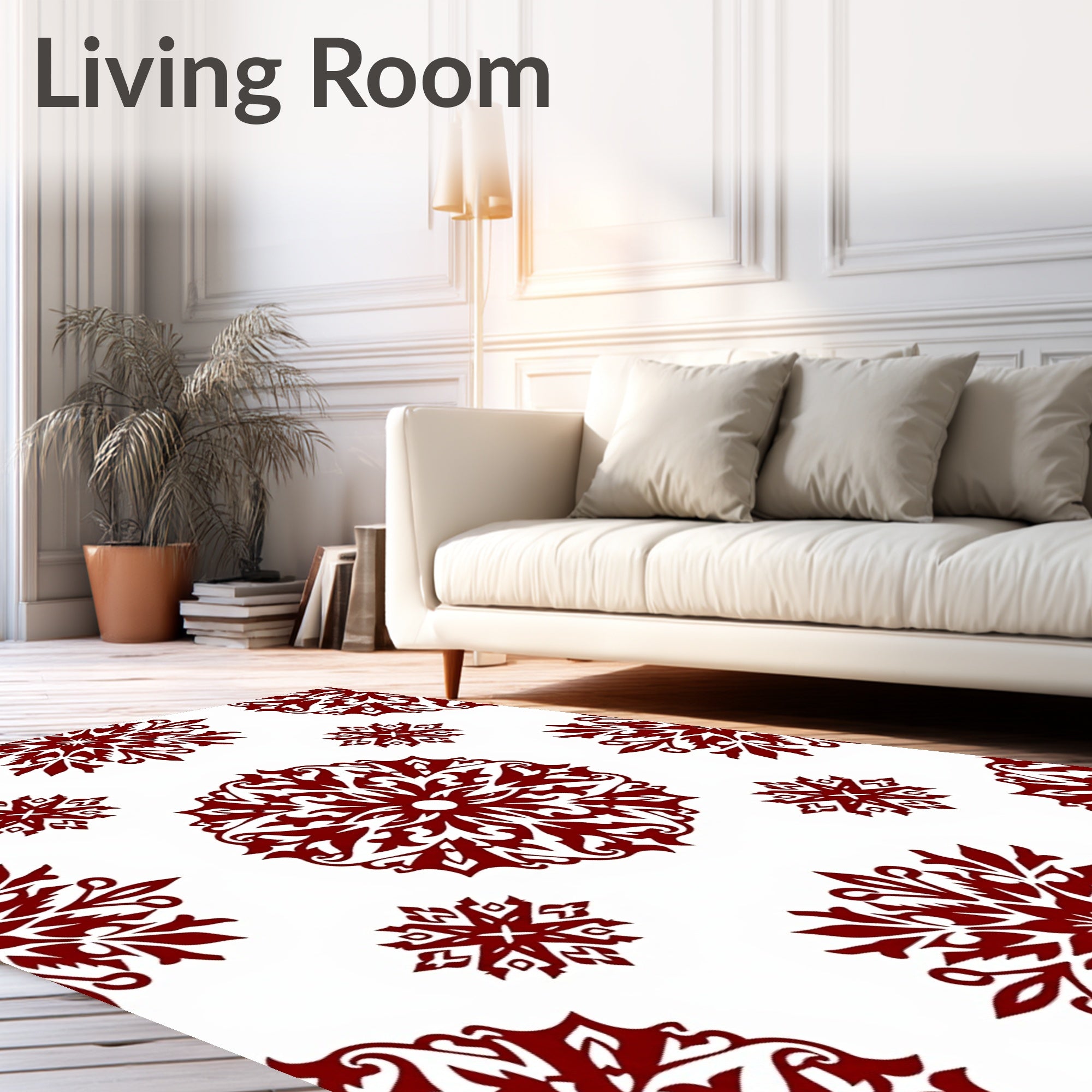 Deep Red Floral Medallion Arrangement Rug
