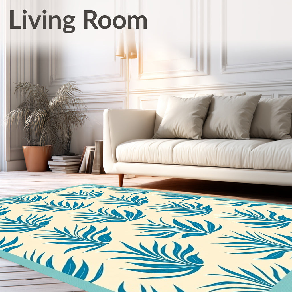 Teal Leafy Bush Cream Repeat Rug