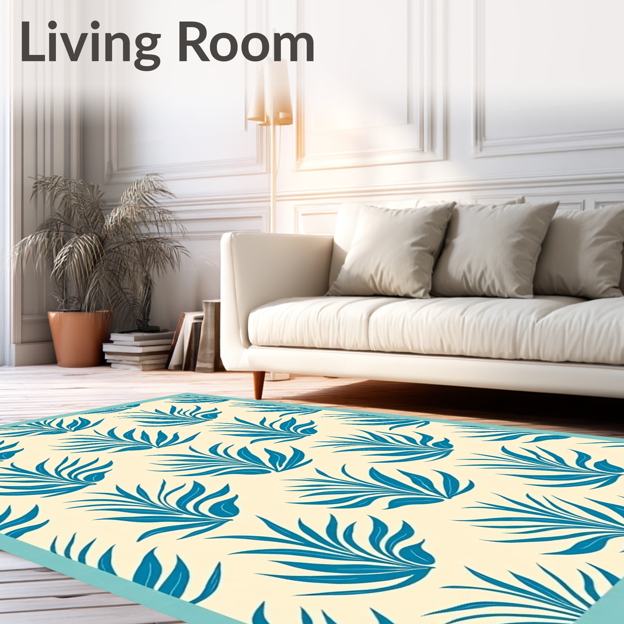 Teal Leafy Bush Cream Repeat Rug