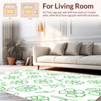 Green Outline Floral Botanical Pattern Rug