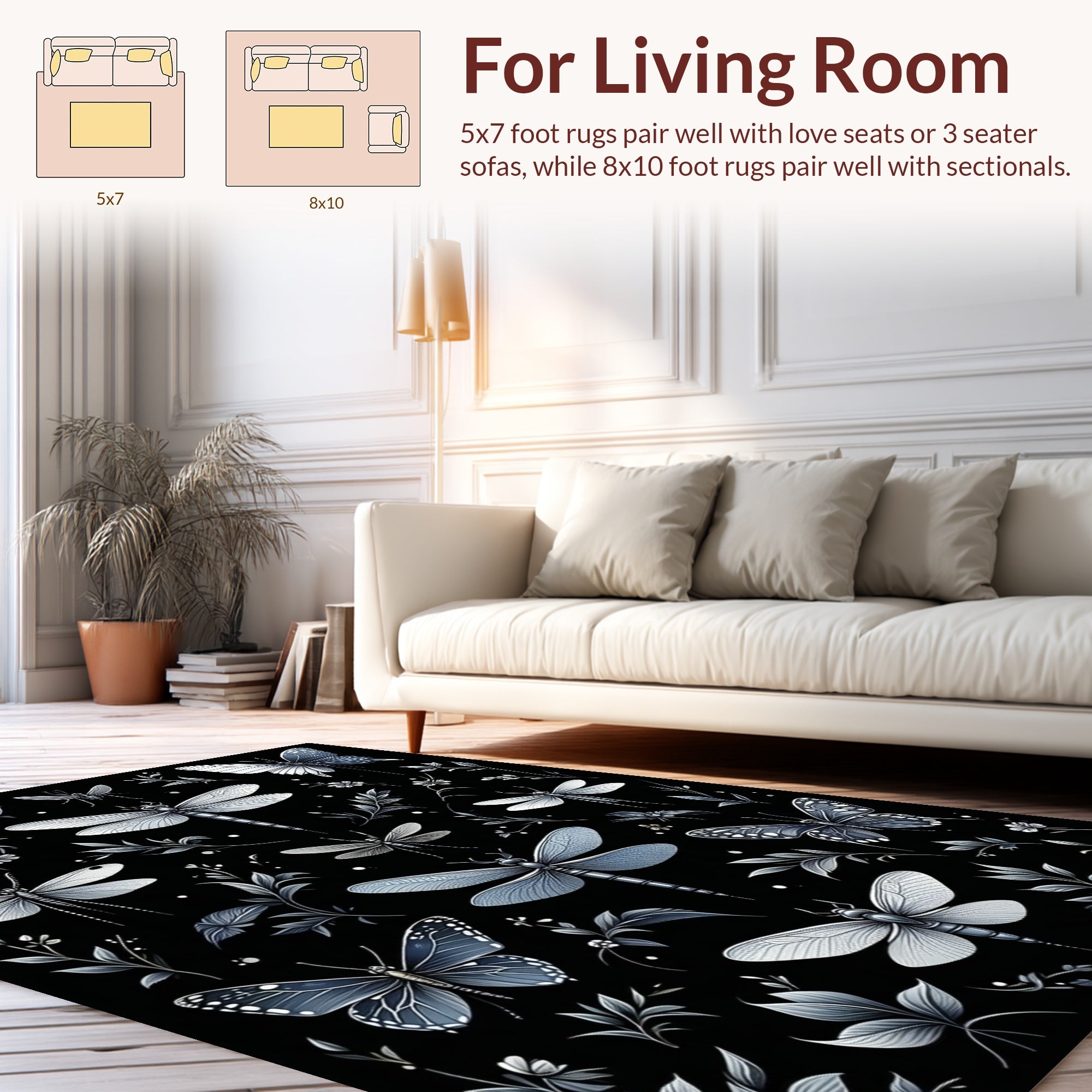 Nature Butterfly Dragonfly Floral Pattern Rug