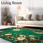 Birds Blossoms Green Chinoiserie Rug
