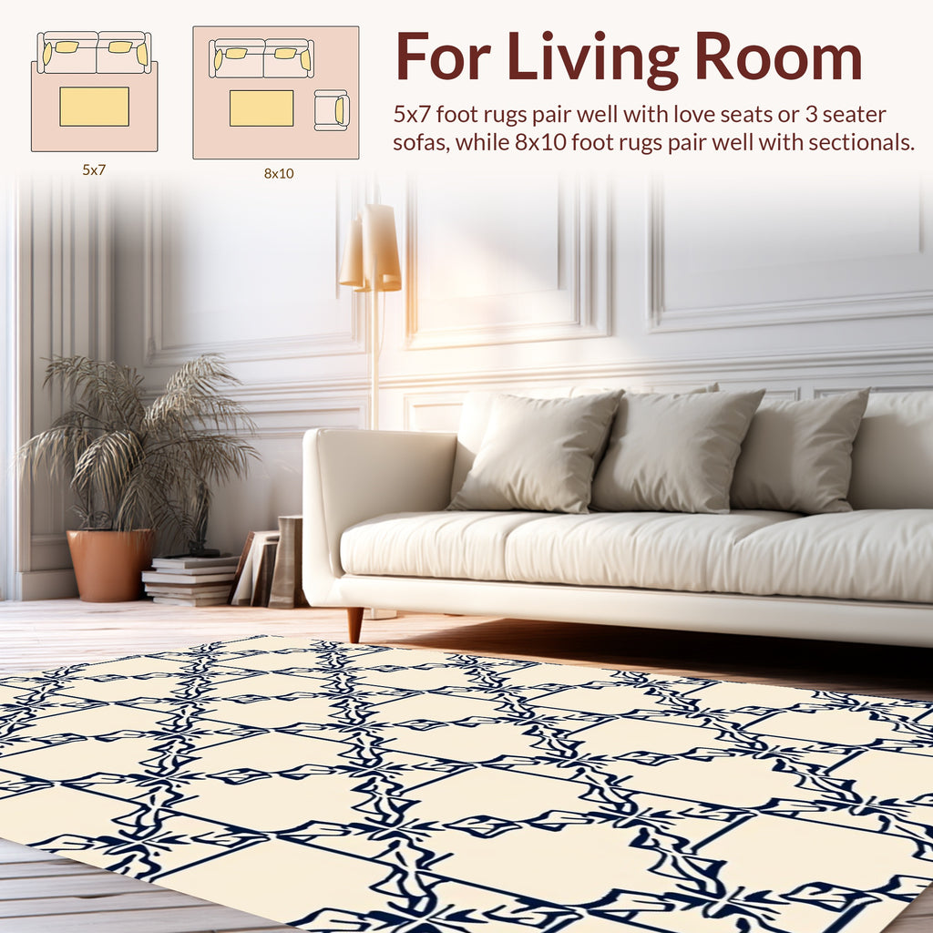 Dark Blue Lattice Inspired Pattern Rug