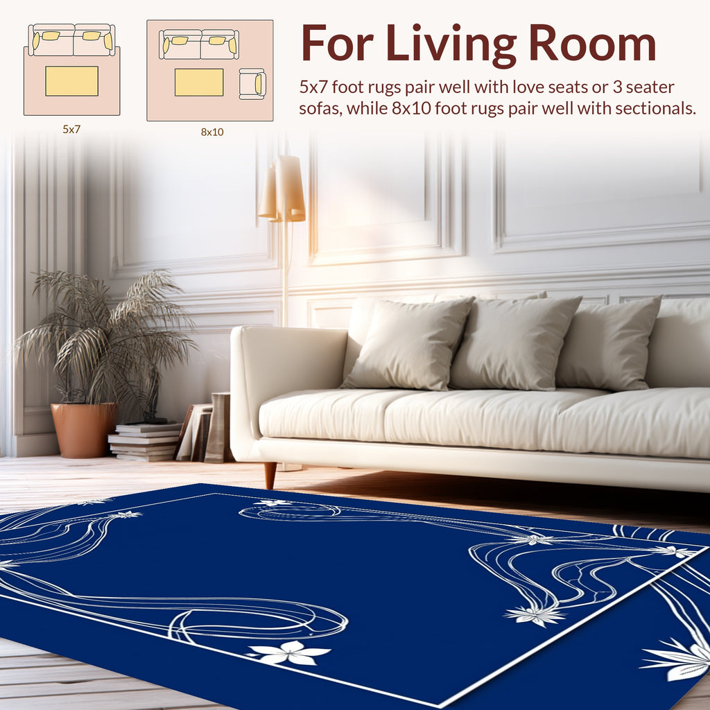 Elegant Floral Swirls Navy Rug