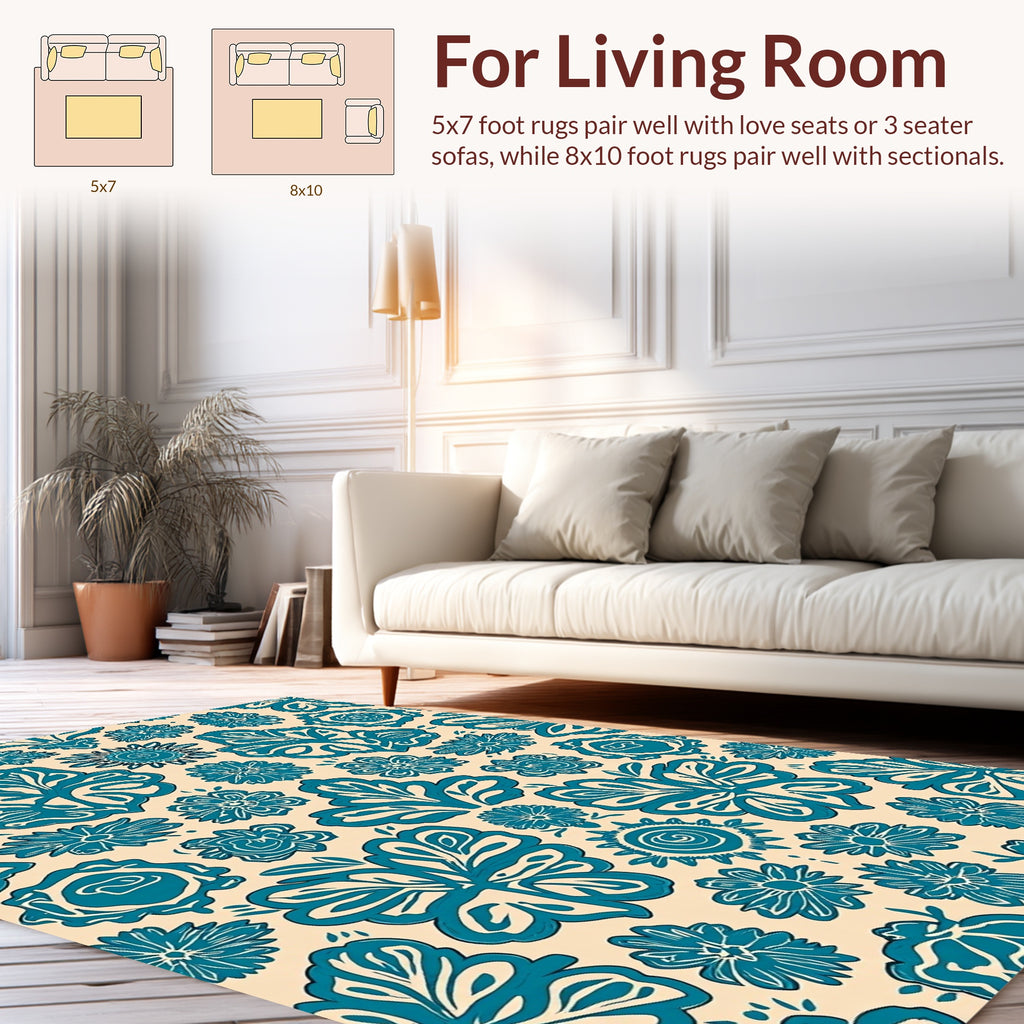Teal Floral Vine Inspired Pattern Rug