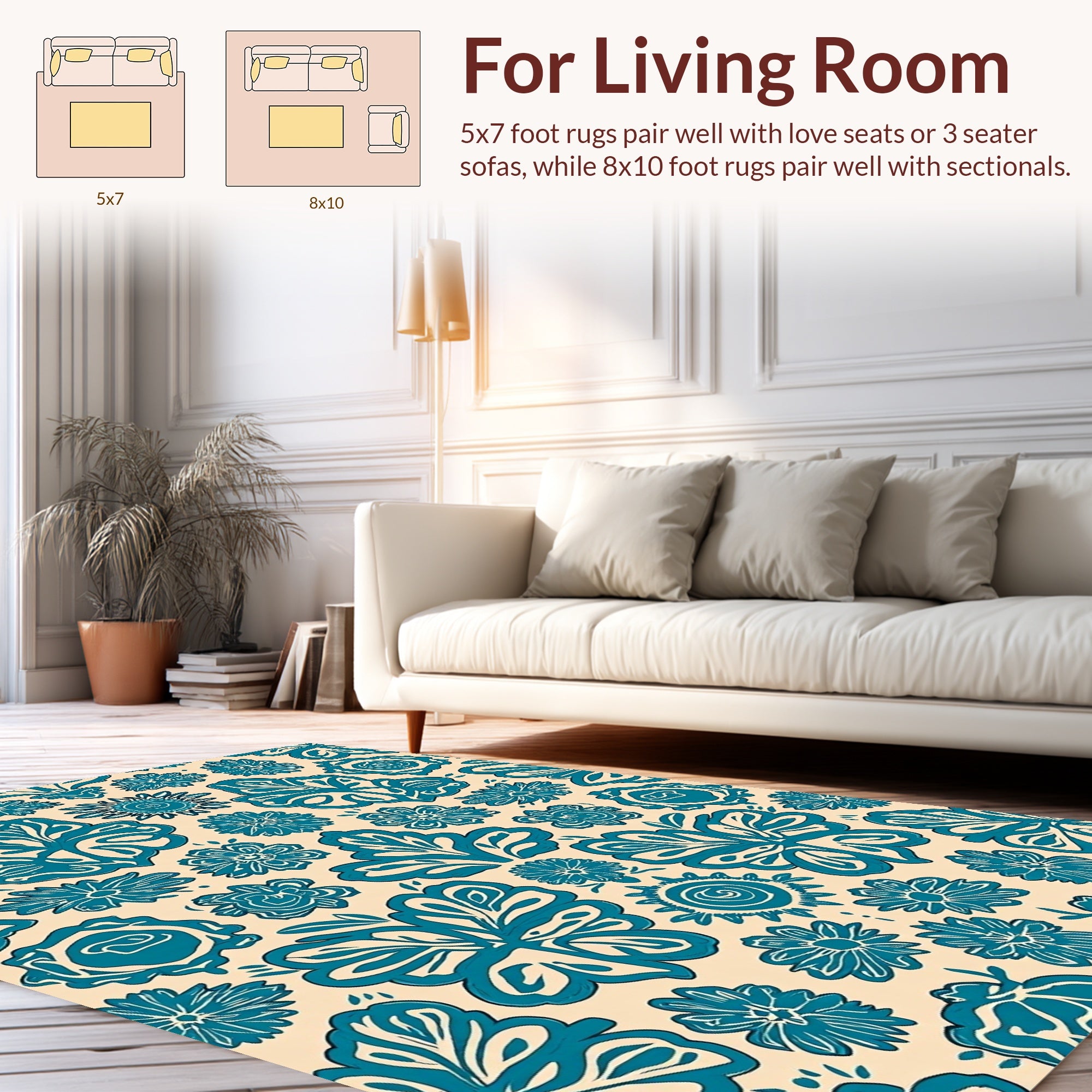 Teal Floral Vine Inspired Pattern Rug