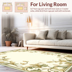 Ornate Floral Swirls Cream Green Rug