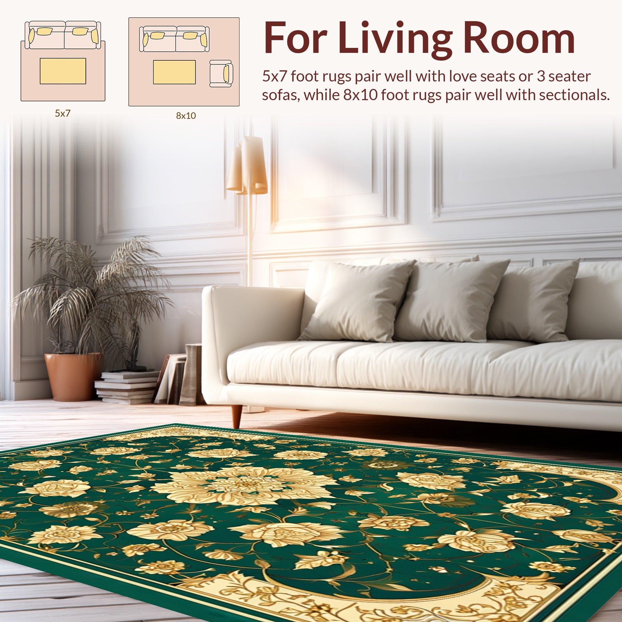 Ornate Floral Cream Emerald Design Rug