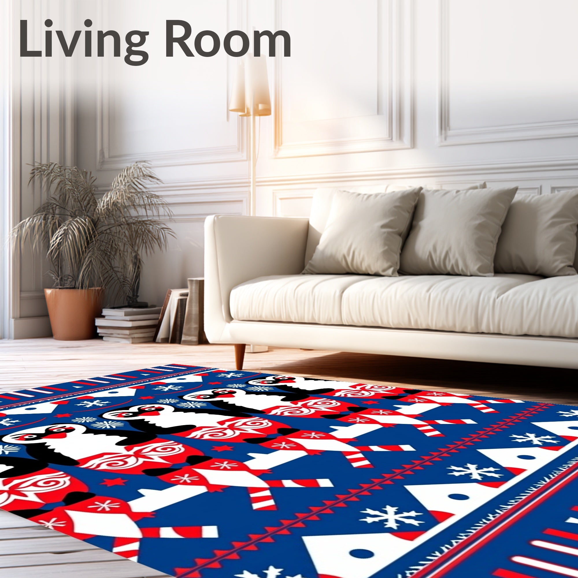 Red Blue White Penguin Snowflakes Christmas Rug