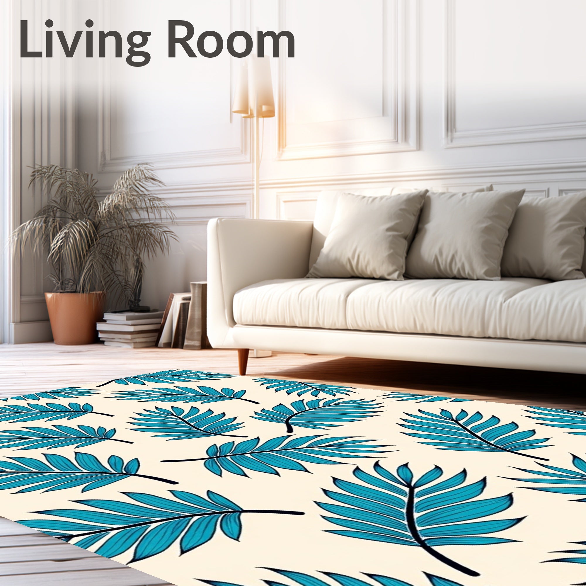 Teal Tropical Fern Leaf Repeats Rug