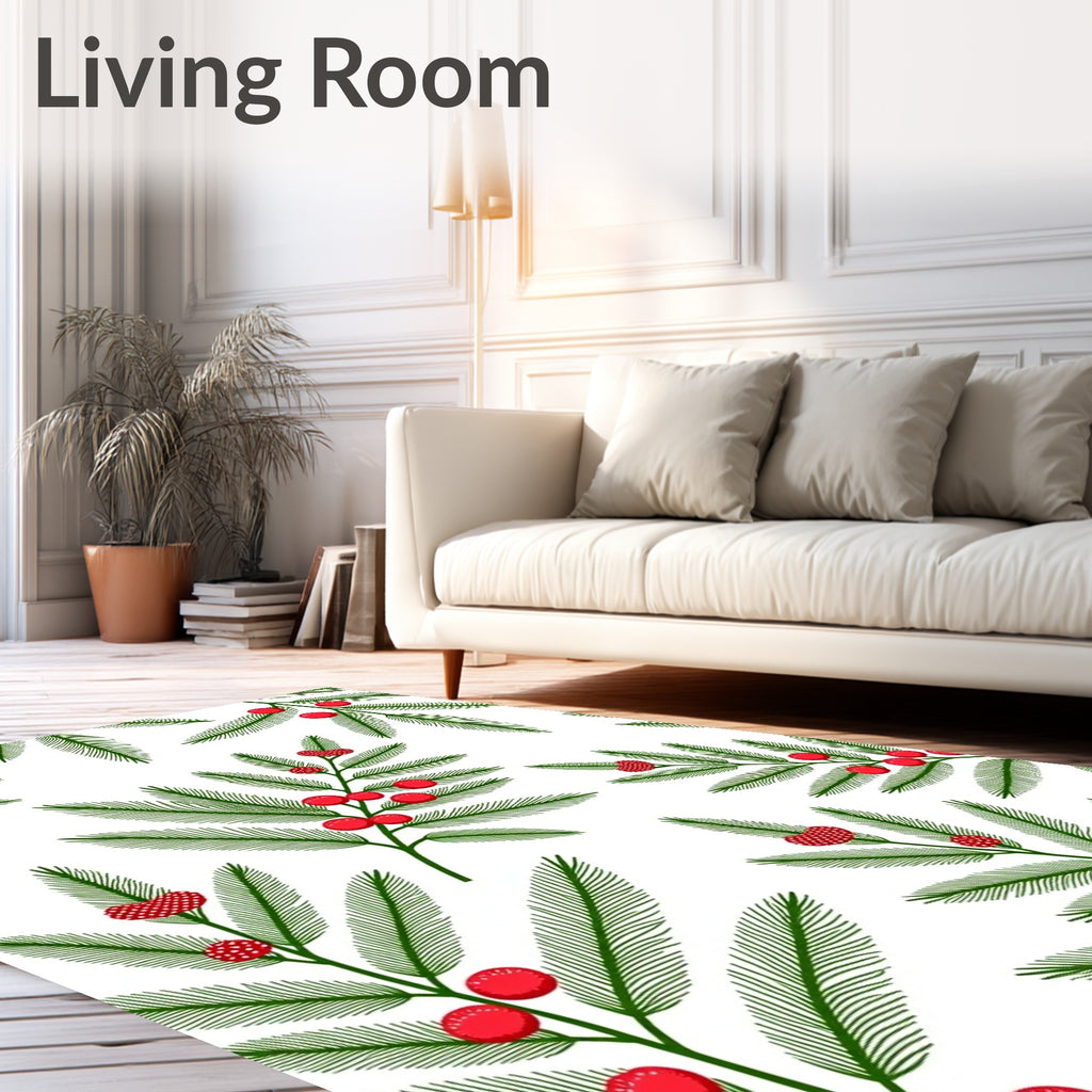 Green Sprigs Red Berries Botanical Rug