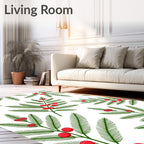 Green Sprigs Red Berries Botanical Rug