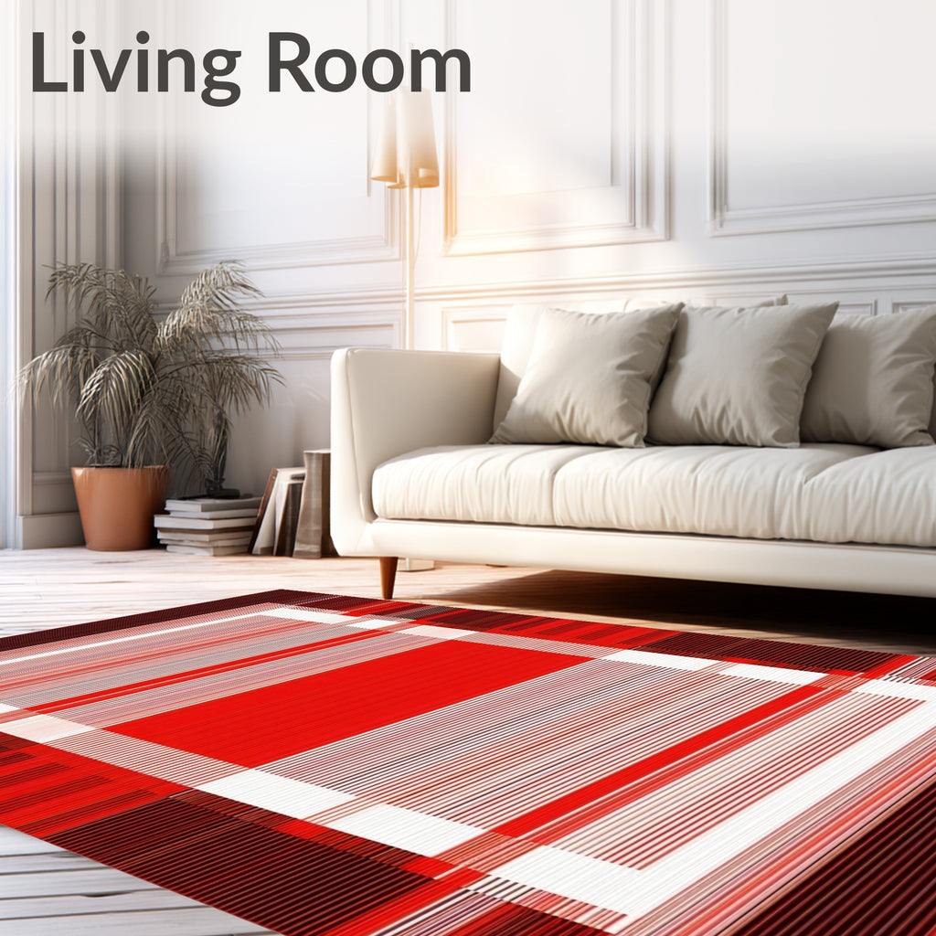 Red Stripes Geometric Contemporary Rug