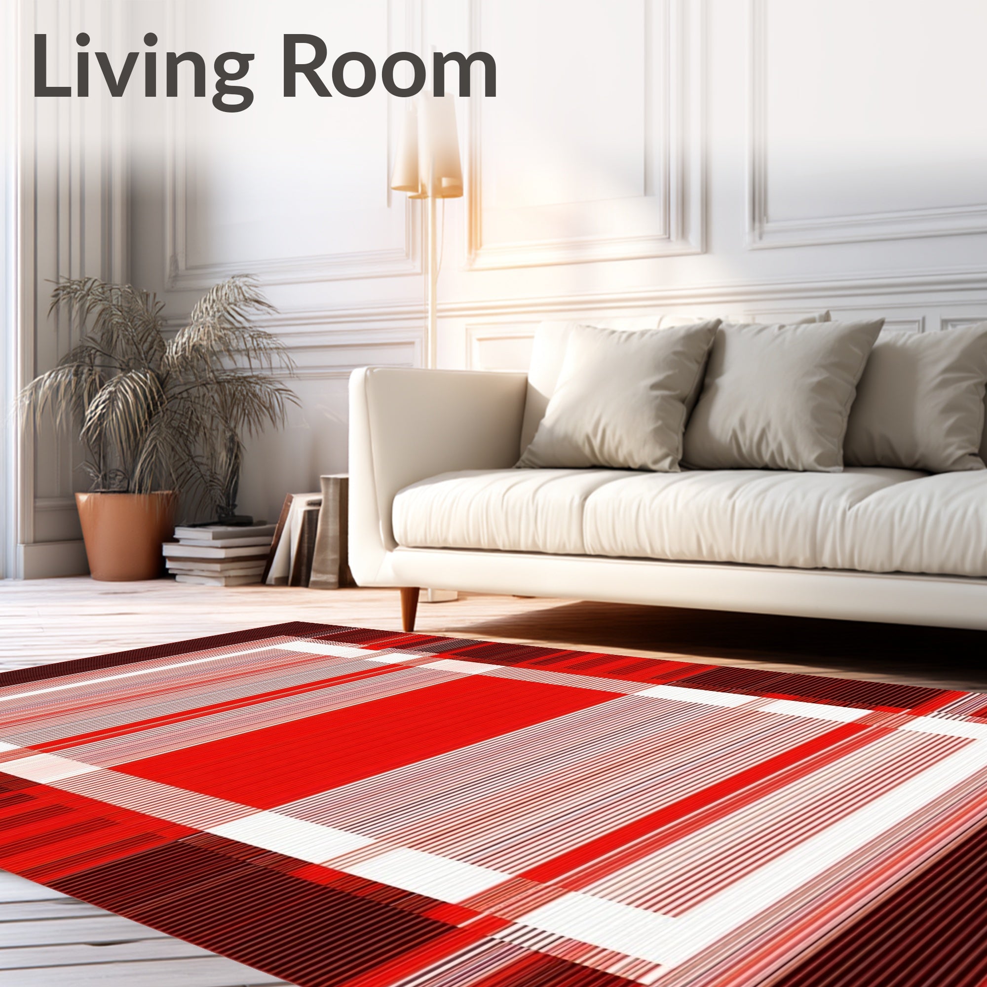 Red Stripes Geometric Contemporary Rug