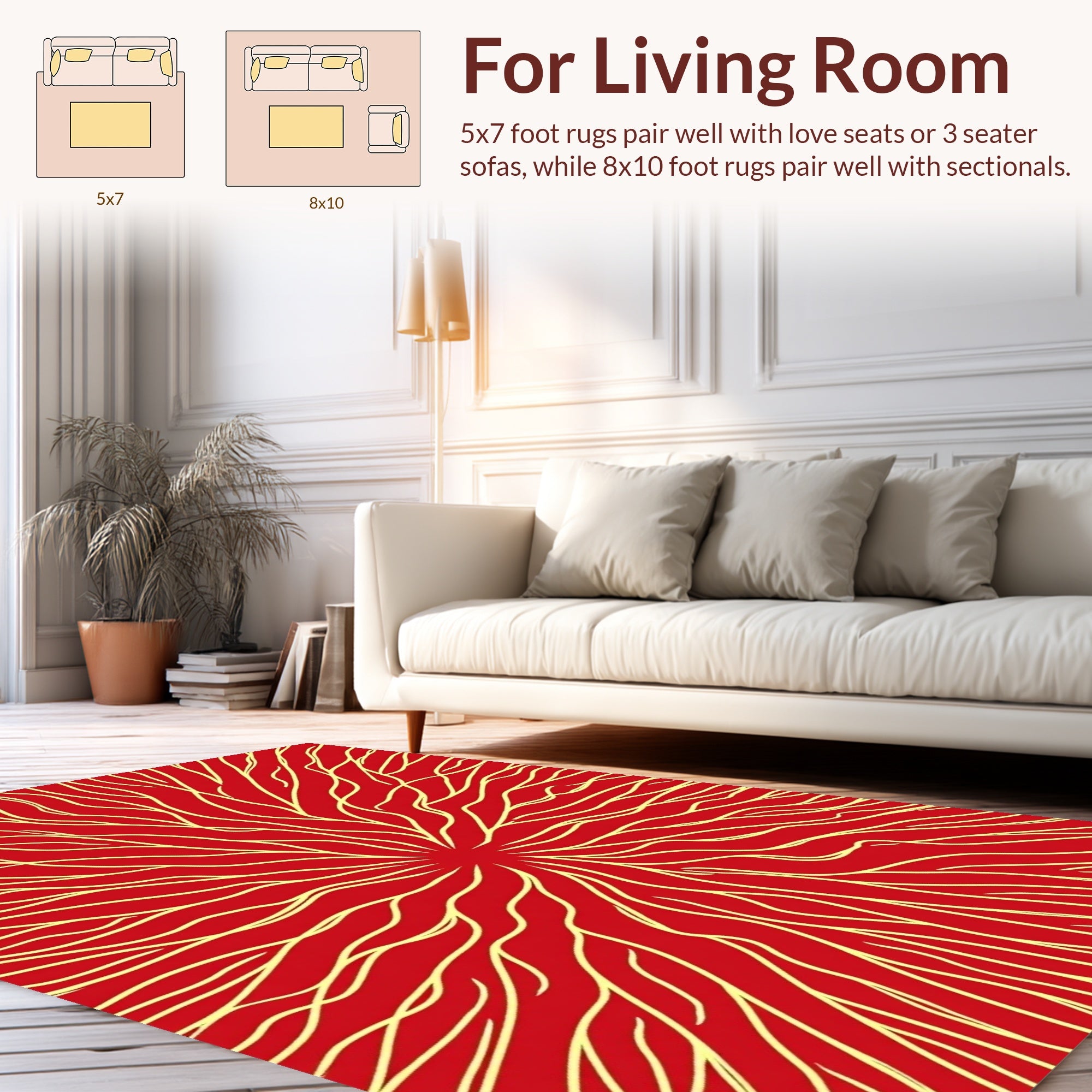Red and Yellow Radial Organic Pattern Rug