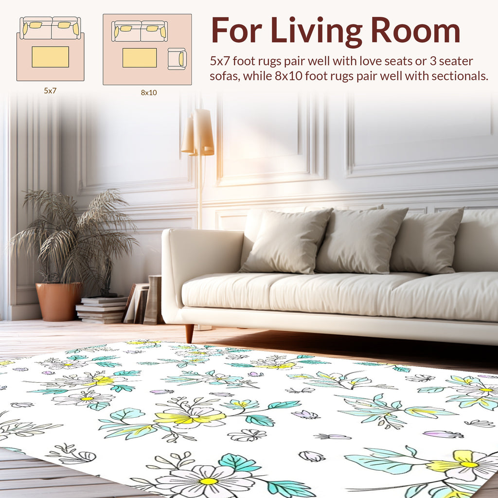 Whimsical Floral Pattern with Yellow Accents Rug