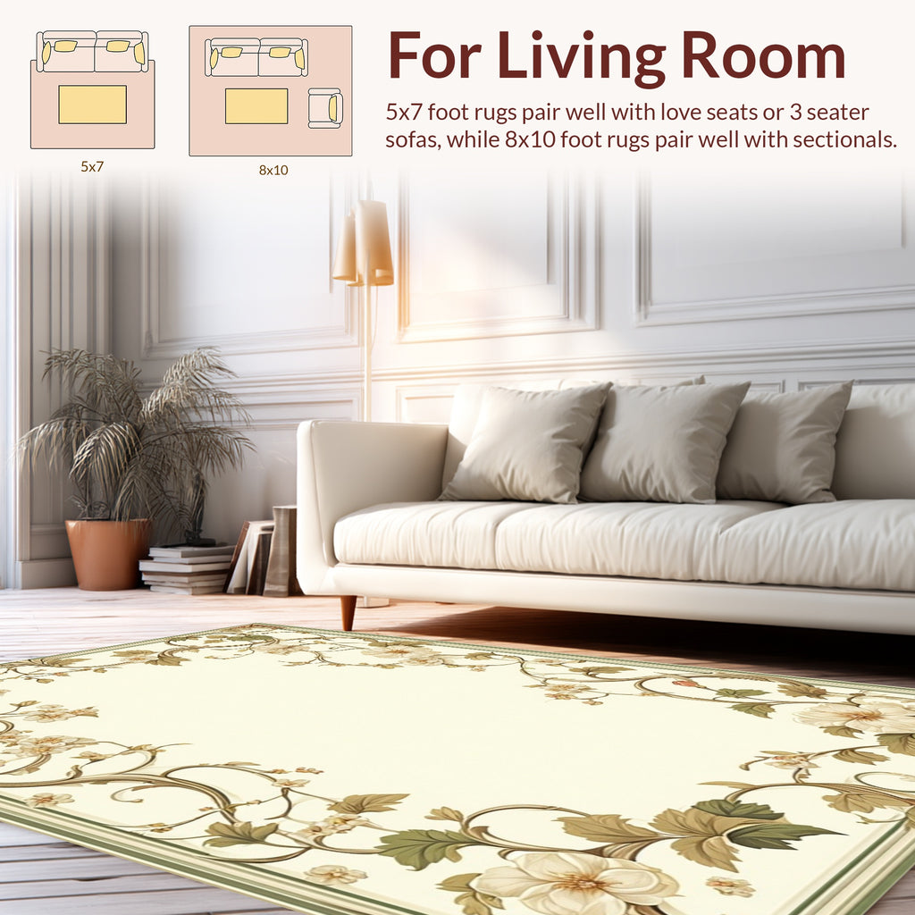 Delicate Floral Vine Frame Rug