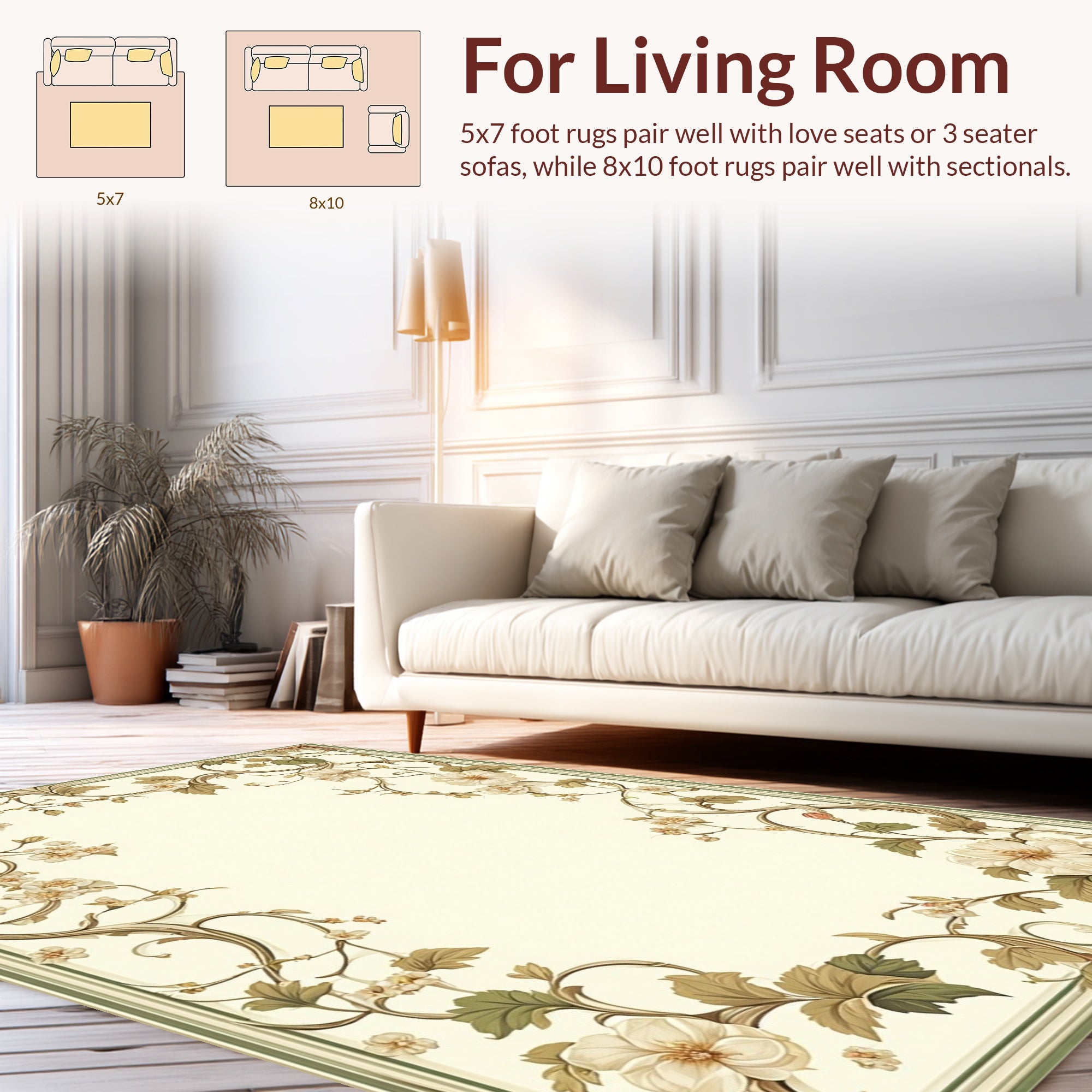 Delicate Floral Vine Frame Rug