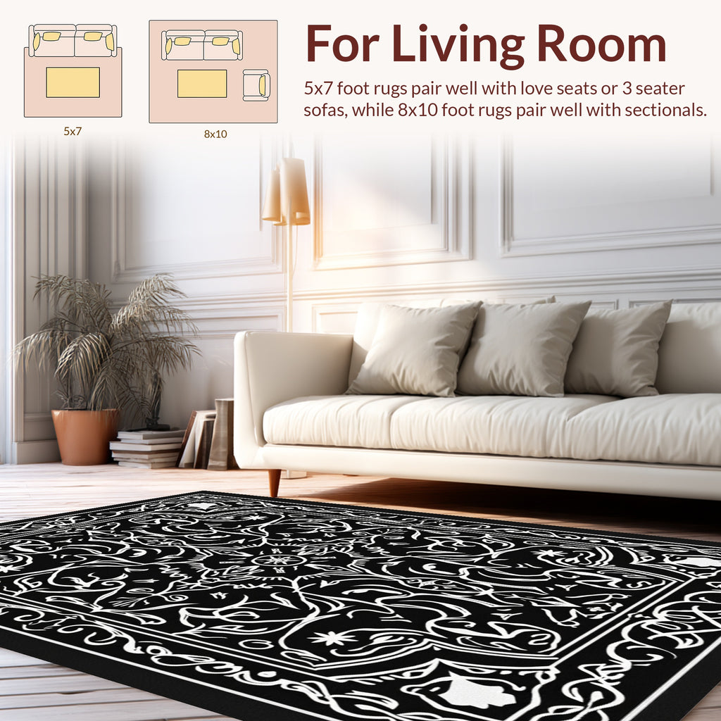 Monochromatic Floral Mandala Pattern Rug