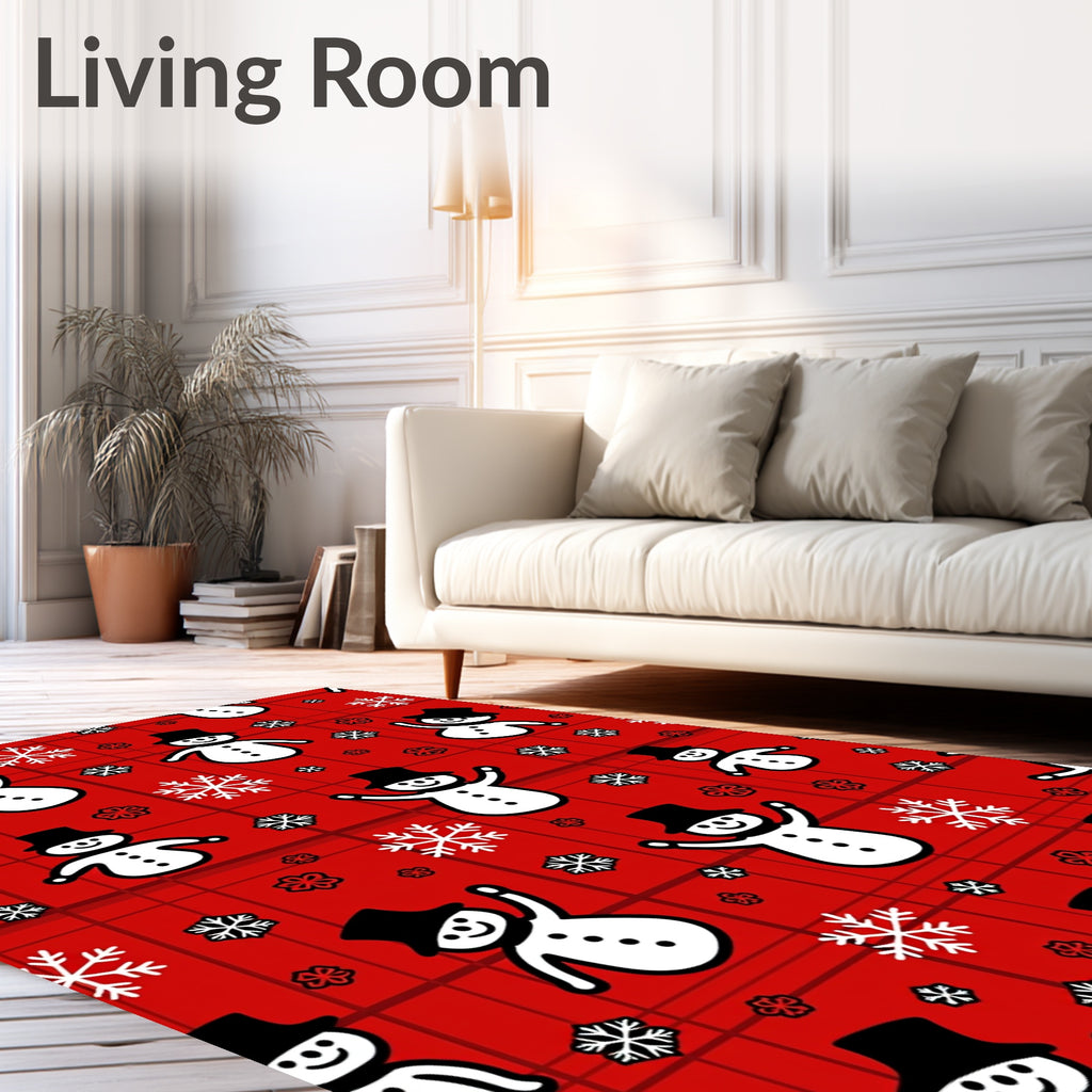 Cheery Snowman Snowflake Plaid Rug