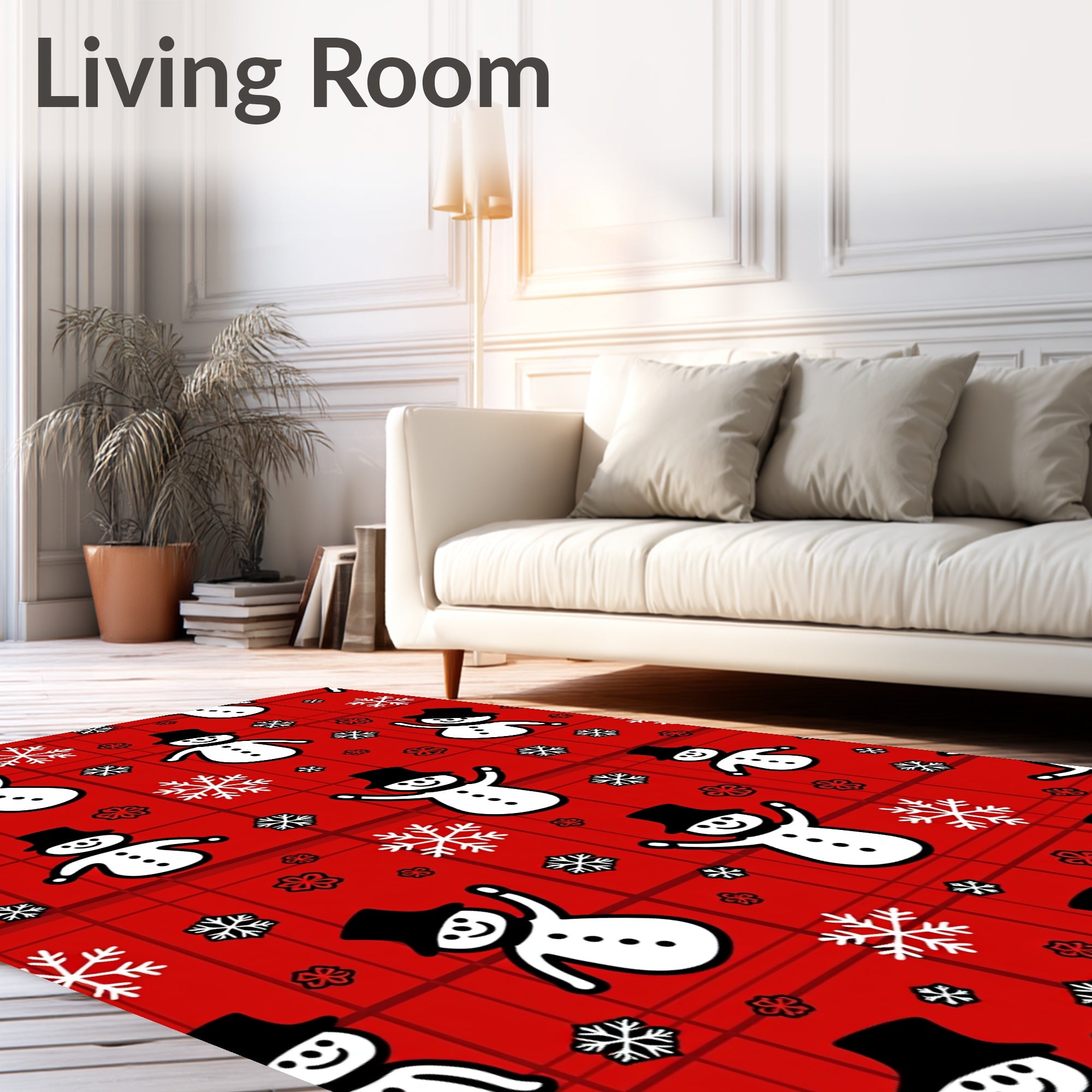 Cheery Snowman Snowflake Plaid Rug