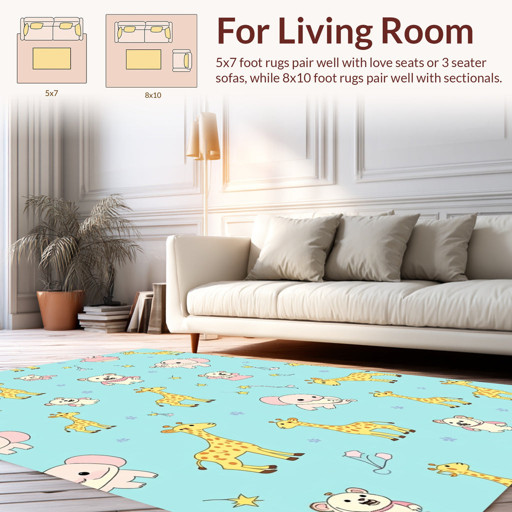 Playful Animals And Stars Pattern Rug