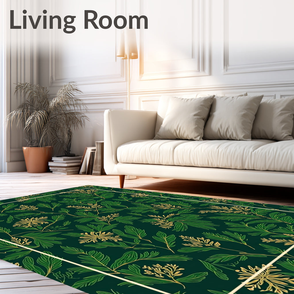 Emerald Green Botanical Vine Garland Rug