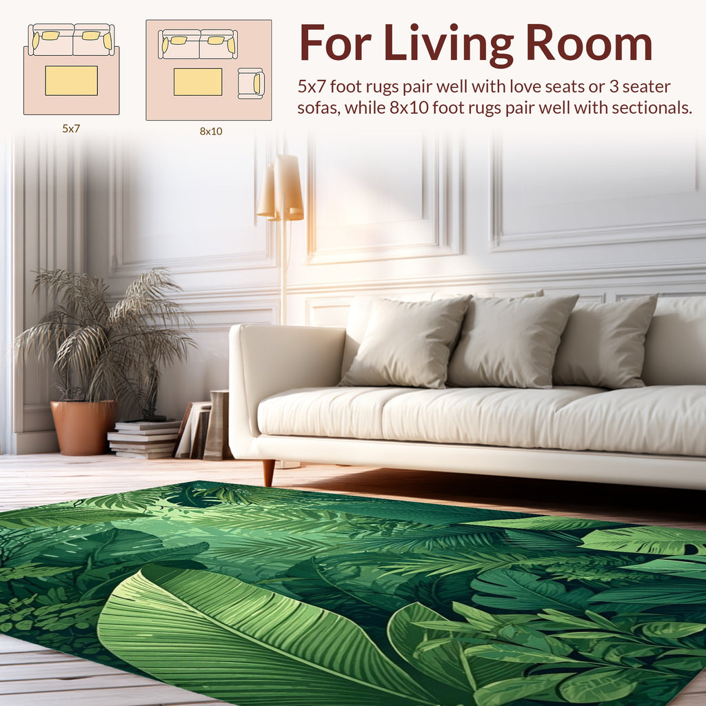 Lush Green Tropical Jungle Leaves Rug