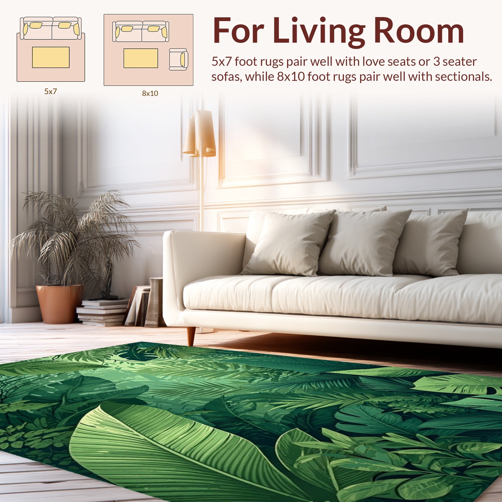 Lush Green Tropical Jungle Leaves Rug
