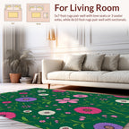 Vibrant Floral Patterned Green Rug