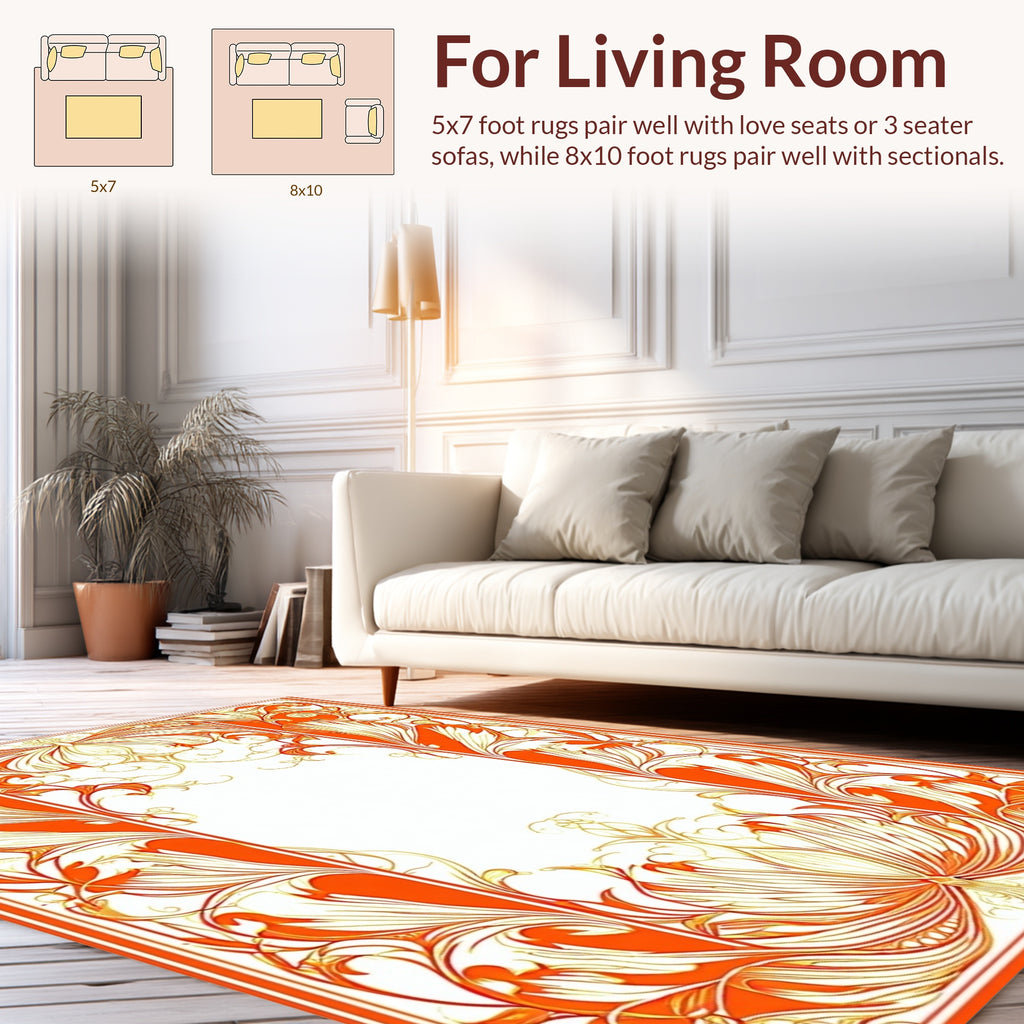 Vibrant Orange Floral Swirl Pattern Rug