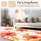 Vibrant Coral Hibiscus Floral Design Rug