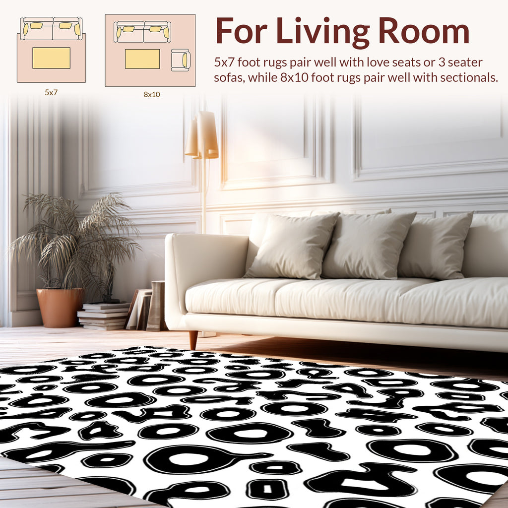 Abstract Black White Amorphous Shapes Rug