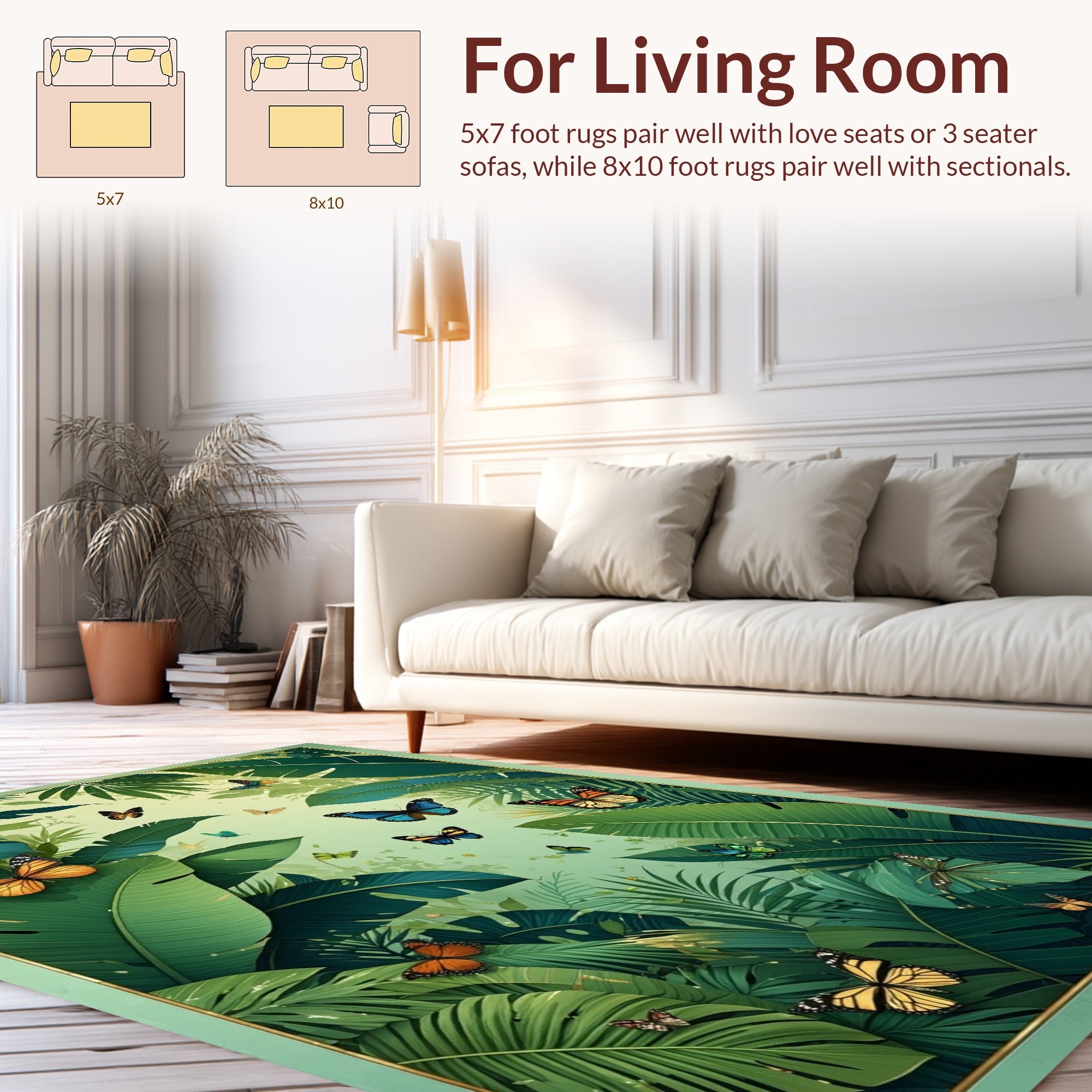 Lush Jungle Butterfly Tropical Pattern Rug